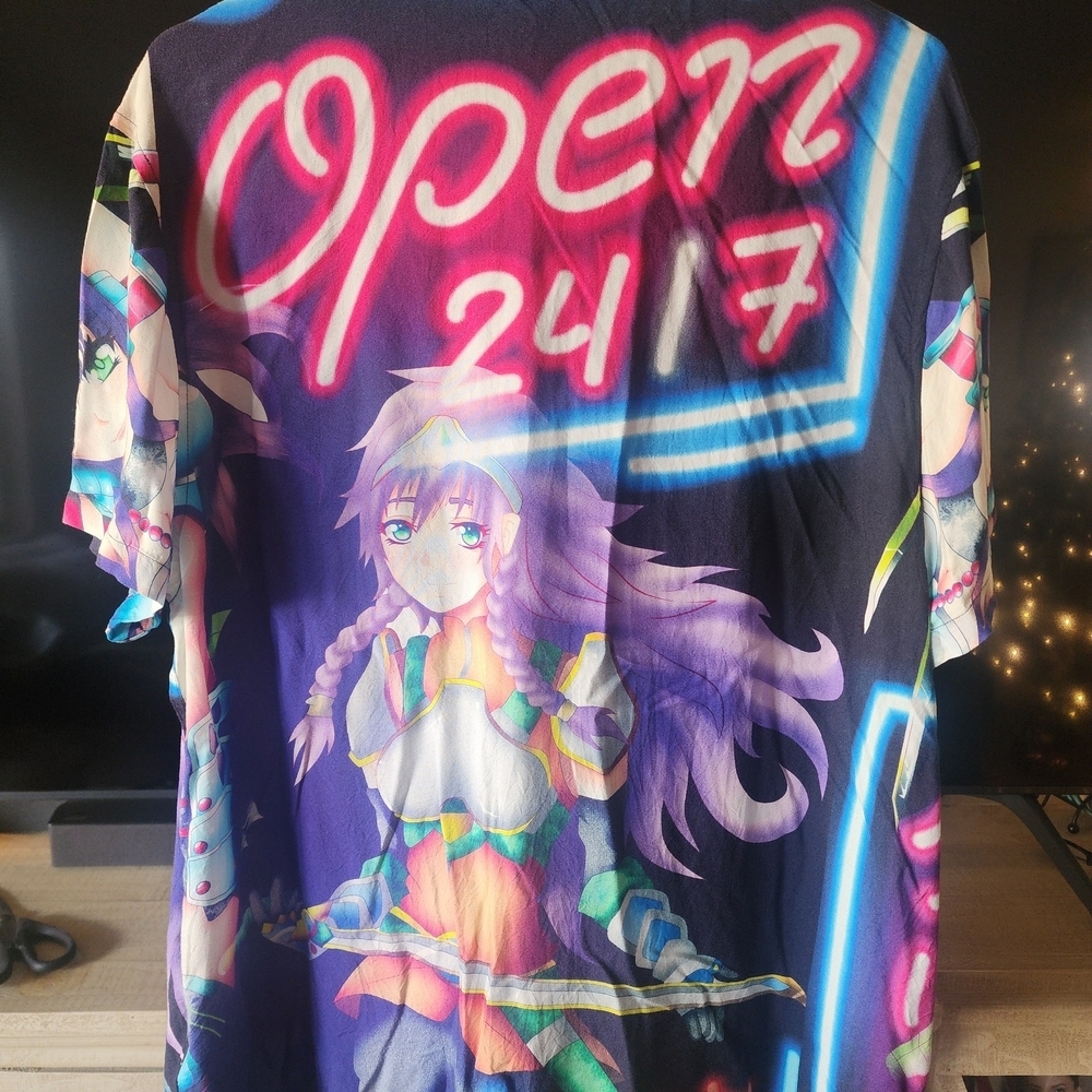 ASOS Y2k Anime Graphic Button-Up Shirt | Neon Manga Print | Bold Streetwear Top - Picture 6 of 8